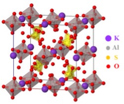 Crystal structure of potassium alum showing the arrangement of atoms in the solid